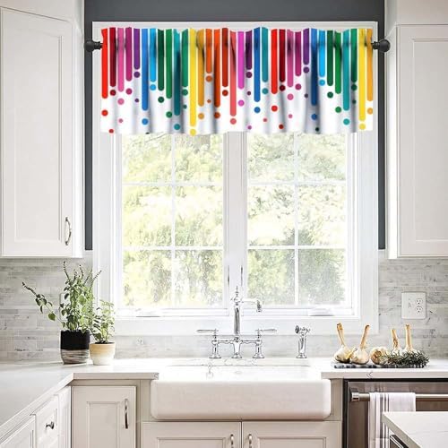 Rainbow Window Valance, Abstract Colorful Rainbow Rain Bright Color Lines Polka - Image 3