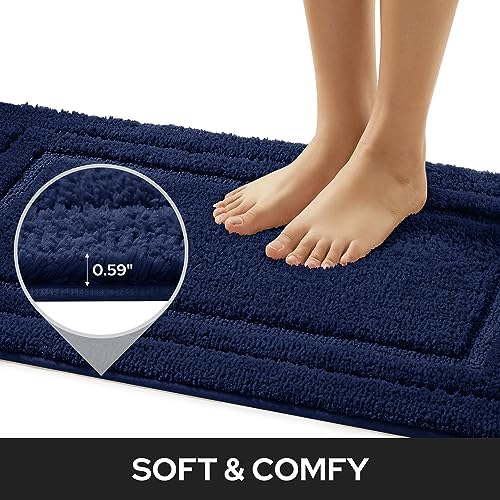 HOMEIDEAS Bathroom Rugs Sets 2 Piece, Soft Non Slip Bath Mat Navy Blue - Image 3
