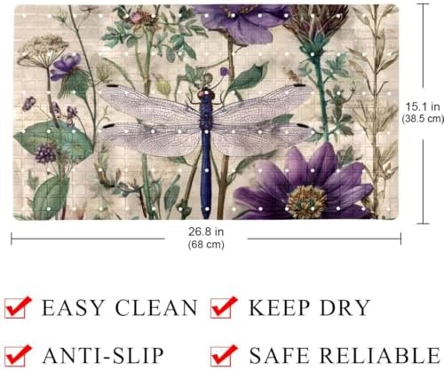 Bathtub Mat Non Slip 26.8x15.1 Inch, Dragonfly Wildflowers Shower Mat - Image 4