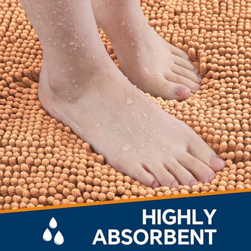 Chenille Bathroom Rug 26"x44" Peach, Non-Slip Plush Bath Mat - Image 4