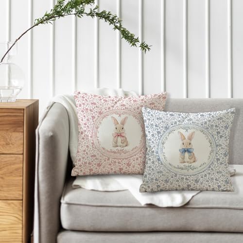 Pink and Blue Chinoiserie Easter Bunny Pillow Covers 18x18 Set of 2, Coquette - Image 6