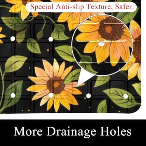 Shower Mat Non Slip, Sunflowers Pattern Anti Slip Bath Mat - Image 2
