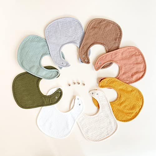 Konssy 8-Pack Muslin Baby Bibs, Adjustable Fit - Image 6