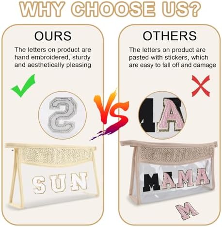 Iqimott 2Pcs Preppy Patch Sun Bag Makeup Letter Bag, Boho Letter Sun Bags - Image 5