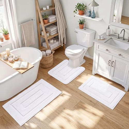 GRANNY SAYS White Bathroom Rugs Set 3 Piece, Soft Microfiber Bath Mats by GRANNYSAYS