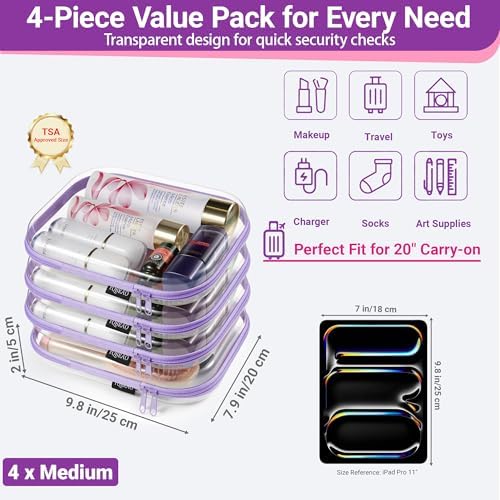 YQBRAO Clear Hard Shell Zipper Cases, 4 Medium Makeup Organizers - Image 4