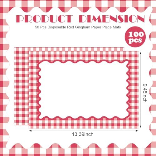 Eaasty 100 Pcs Disposable Red Gingham Paper Placemats Summer Checkered - Image 2