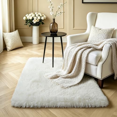 KCHOWUA Cream White Fluffy Area Rug 2x3 - Image 6