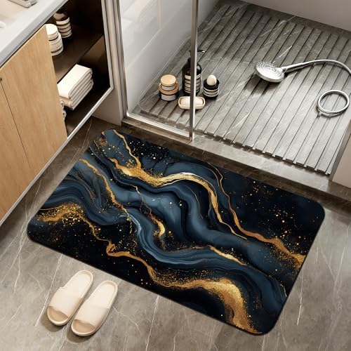 Bath Mat, Abstract Marbled Bathroom Rugs, Quick-Drying Non-Slip Rubber Bath by ZTHLL