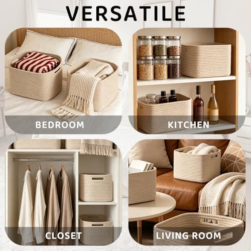 4 Pack Storage Baskets for Organizing, and Clothes, Cotton Rope Basket for - Image 3