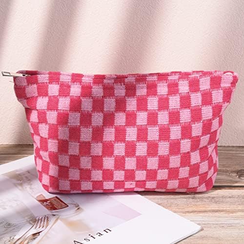 SOIDRAM 2 Pieces Makeup Bag Large Checkered Cosmetic Bag Capacity Canvas Travel - Image 5