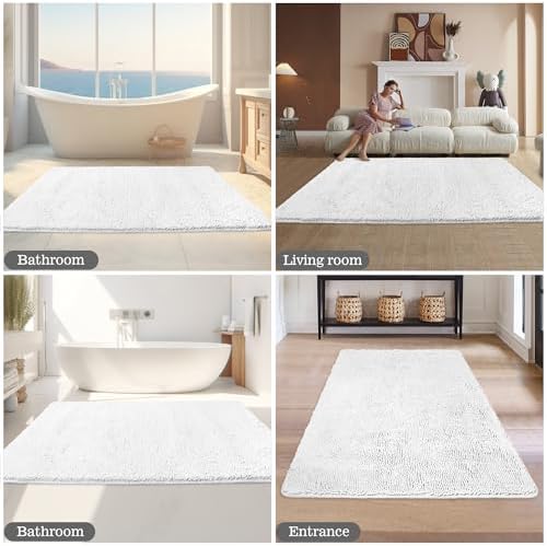 Yeaban Chenille White Bathroom Rug 40"x60", Non-Slip Rubber Backing - Image 6