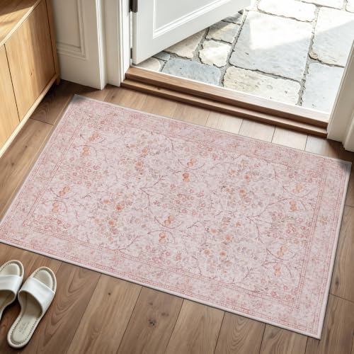 JOLLYVOGUE Entryway Rug, 2x3 Washable Vintage Floral Rug by JOLLYVOGUE