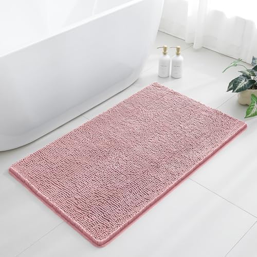 Chenille Bathroom Rug 30"x50" Blush, Large Plush Bath Mat by Kildoss