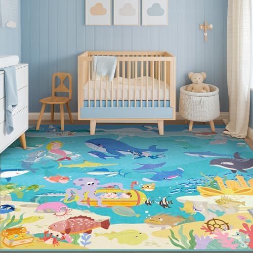 Blue Ocean Themed Rug for Kids Room – 5x8 Underwater Area Rug - Image 2