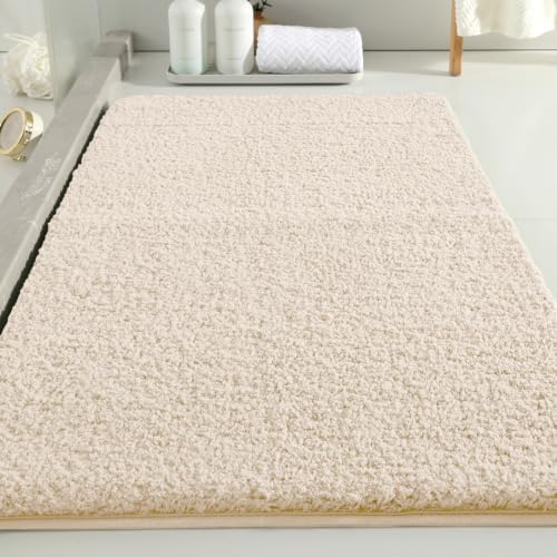 Polyester Bathroom Rug 24"x40" Beige, Non-Slip Soft Shaggy Bath Mat by Kildoss