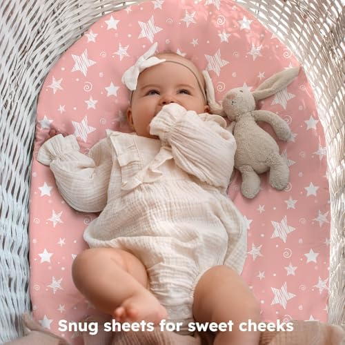 Baby Bassinet Sheets, 3 Pack Fitted Bassinet Mattress Sheets, Compatible - Image 3