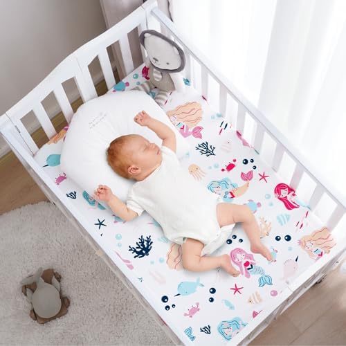 PHF 3 Pack Soft Mini Crib Sheets, Mermaid Silky Pack N Play Sheets - Image 2