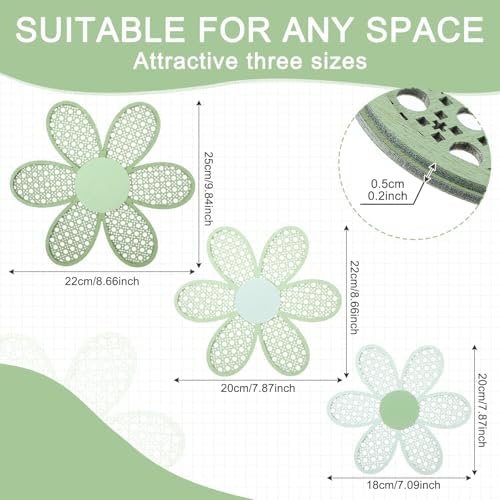 Maitys 3 Pcs Boho Daisy Flower Wall Decor Nursery Art, Gradient Sage Green - Image 2