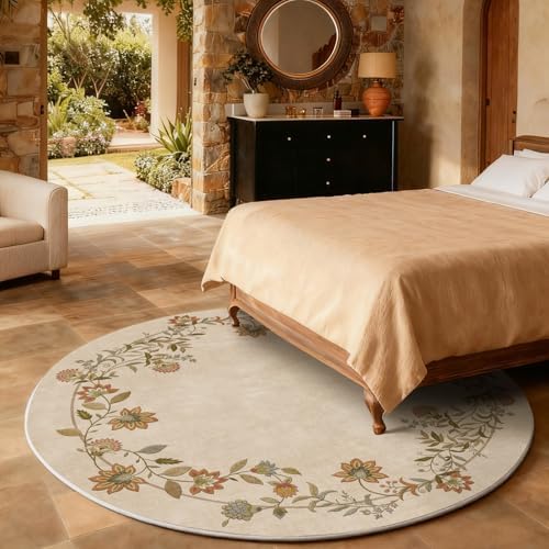 Washable Living Room Area Rug: 4ft Round Bedroom Rug Non Slip Circle Carpet - Image 7