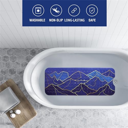 Mountain Bathtub Mat Non Slip 40x16in Gold Line Extra Long Bath Mat - Image 2