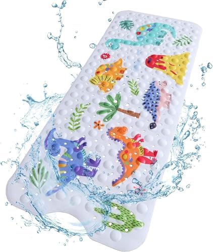 Dinosaur Baby Bath Mat for Tubs, 40 x 16 Inch, Suction Cups by Amfor