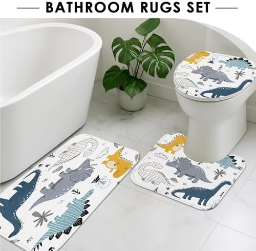 Britimes Bathroom Sets with Shower Curtain and Rugs Set of 4 Dinosaur - Image 5