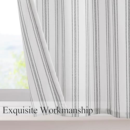 ZJDECOR Cotton Blended Beige Striped Kitchen Tier Curtains - Image 2