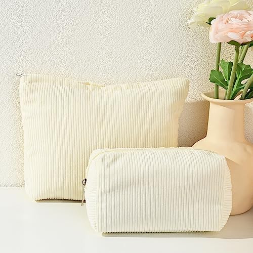 SOIDRAM 2 Pieces Corduroy Makeup Bag Large Corduroy Cosmetic Bag Capacity - Image 2
