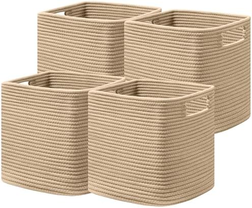 UBBCARE Set of 4 Storage Basket-11 X 10.5 X 10.5 In, Cotton Rope Basket by UBBCARE