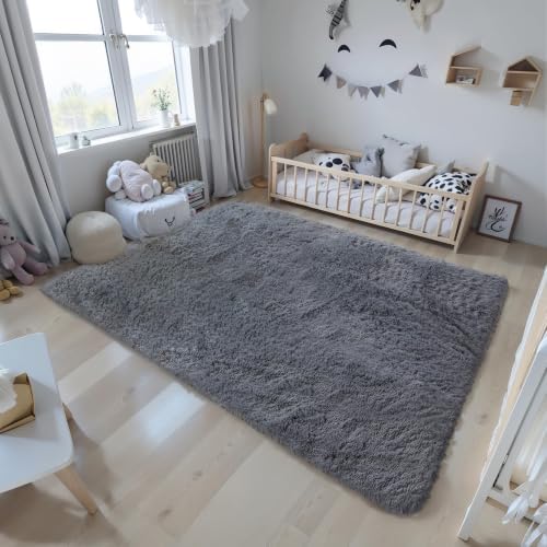 KICHOWUA Grey Fluffy 9x12 Area Rug Bedroom Living Room Soft Washable Shag - Image 7