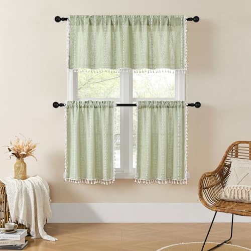 MitoVilla 2 Panels Boho Kitchen Short Curtains, Modern Farmhouse Cafe Curtains - Image 3