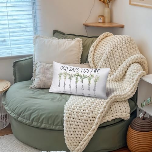 Floral Cross Christian 12x20 Pillow Cover, Bible Verse Home Decor, God Says You - Image 5