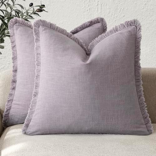 Foindtower Decorative Linen Fringe Throw Pillow Covers 22×22 Light Purple by Foindtower