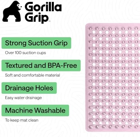GORILLA GRIP Square Shower Stall Mat, Bathtub Floor Mat, 21x21 Light Pink - Image 2