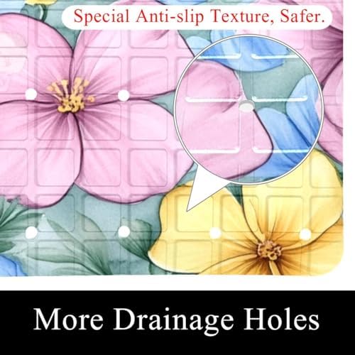 Bathtub Mat Non Slip 26.8x15.1 Inch, Flowers Shower Mat - Image 2