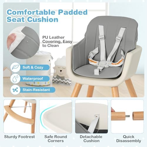 HONEY JOY Baby High Chair, 6-in-1 Eat & Grow Wooden Highchair/Toddler Chair - Image 5