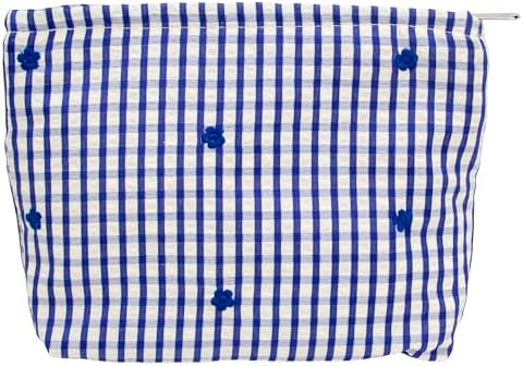 Flat Makeup Bag for Women, Zipper Cosmetic Pouch for Purse, Gingham Blue by PAZIMIIK