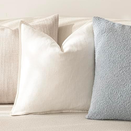 Foindtower Linen Solid Decorative Throw Pillow Covers 26x26 Cream White - Image 5