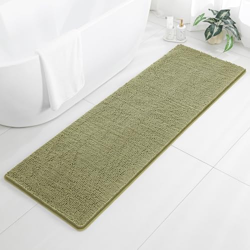 Chenille Bathroom Runner Rug 24"x72" Sage Green, Plush Bath Mat by Kildoss