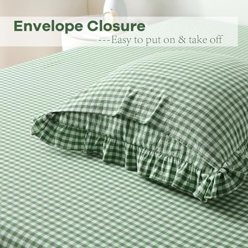 2 Pack Green Gingham Euro Shams Pillow Covers 26''x26'' - Image 4