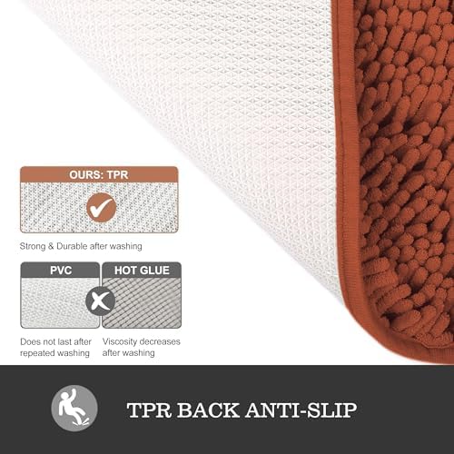 Yeaban Chenille Rust Bathroom Rug 17"x24", Non-Slip Rubber Backing - Image 3