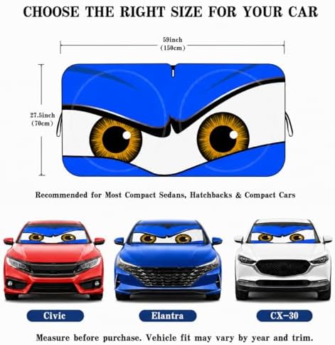 Car Windshield Sun Shade, Universal Fit Compact Sedan SUV, Monster Blue - Image 5