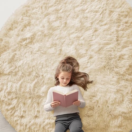 OLANLY Cream Round Rugs for Bedroom by OLANLY