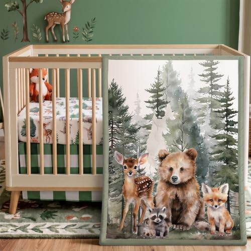 Hahafelt 3 Pcs Woodland Animal Baby Crib Bedding Set by Hahafelt