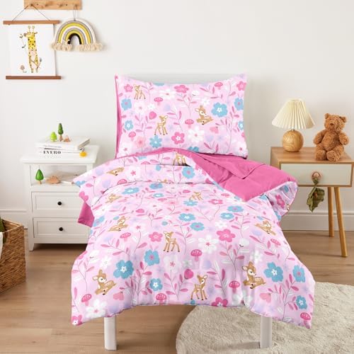 Wake In Cloud - Floral Toddler Bedding Set by WakeInCloud