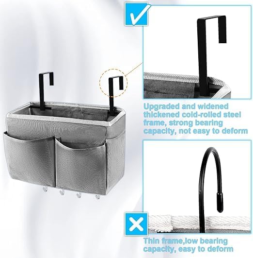 Bedside Caddy Organizer 5 Pockets 4 Hooks Bunk Bed 2Pack Grey - Image 4