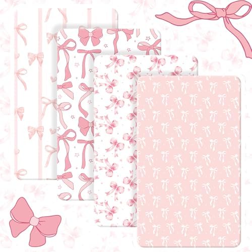 Peryiter 4 Pack Crib Sheets for Baby 52'' X 28" Pink Bow Crib Sheet - Image 3