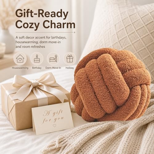 Petrella Caramel Knot Pillow Ball, 8 Inch Round Decorative Pillow - Image 6