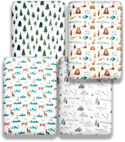4 Pack Woodland Forest Animals Wood Neutral Unisex Fitted Baby Crib Sheets Set - Image 4